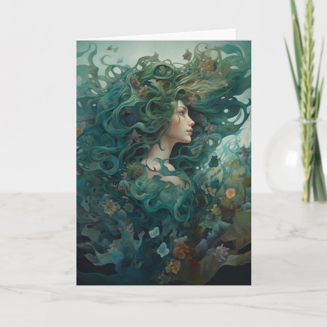 Carte Belle peinture fantaisiste de sirène (Devant)