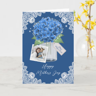 Carte Belle photo Florale Bleue Joyeuse fête des mères