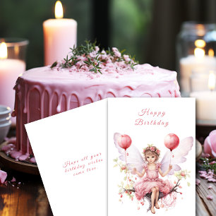 Carte Belle Pink & Lavande Fée d'anniversaire