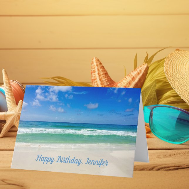 Carte Belle plage Photo Custom Ocean Joyeux anniversaire (Créateur téléchargé)