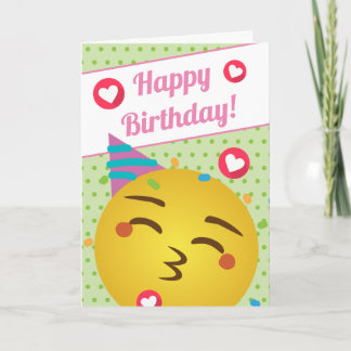 Carte Belle Polka Vert Dot Baiser Emoji Joyeux Anniversa