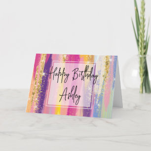 Carte Belle rainbow Stripes avec Faux Parties scintillan