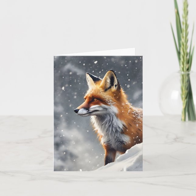 Carte Belle Renard en Blank neige Salutation (Devant)