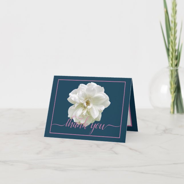 Carte Belle Rose blanche Couleur fond Merci chic (Devant)