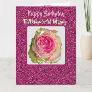 Carte Belle rose étincelante Rose 1ère dame Anniversaire