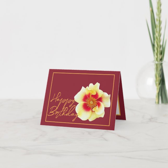 Carte Belle Rose Jaune Chic Joli Anniversaire (Devant)
