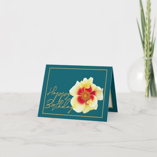 Carte Belle Rose Jaune Chic Joli Anniversaire (Devant)