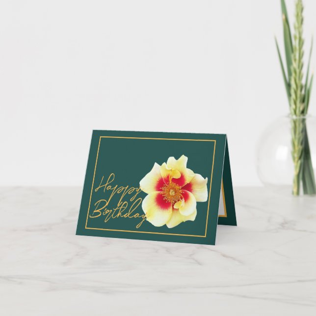 Carte Belle Rose Jaune Chic Joli Anniversaire (Devant)