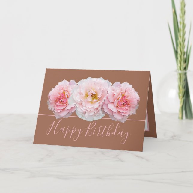 Carte Belle Rose rose Joli Bouquet Floral Anniversaire (Devant)