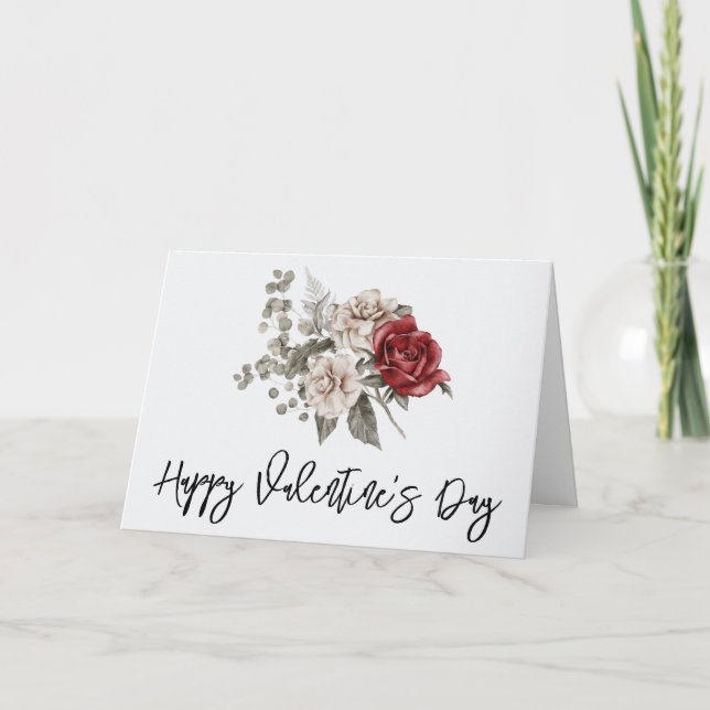 Carte Belle roses blanches et rouges Floral Valentine's (Devant)