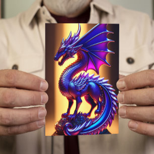Carte Belle statue Dragon en verre violet Salutation pla
