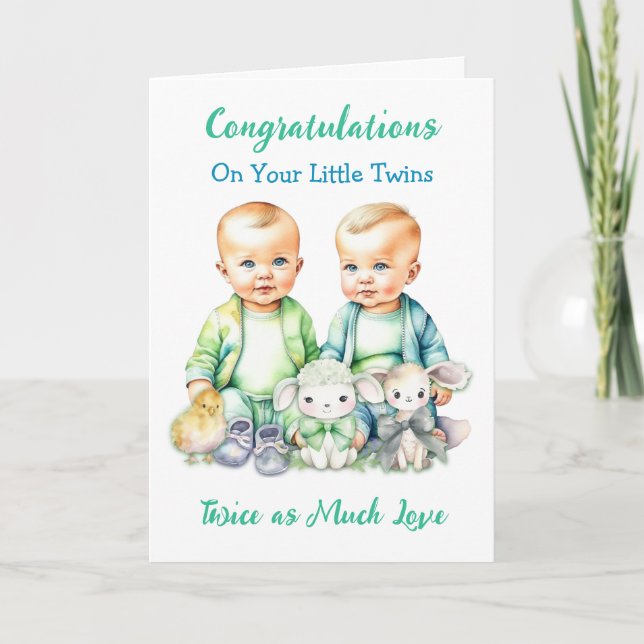 Carte Belle Twin Boys Félicitations Nouveaux Parents (Devant)