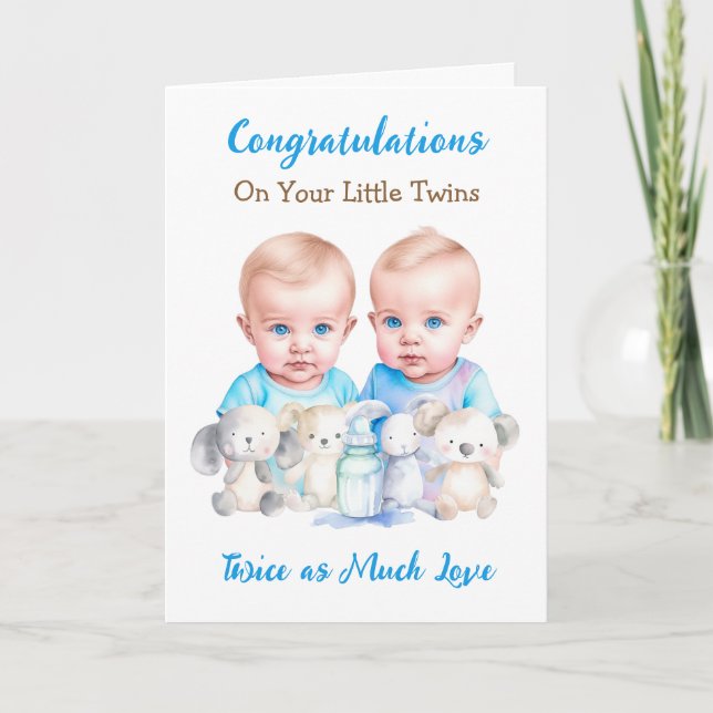 Carte Belle Twin Boys Félicitations Nouveaux Parents (Devant)