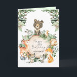 Carte Belle verdure Bois Animaux Joyeux anniversaire<br><div class="desc">Ce magnifique design est l'illustration d'un groupe d'adorables animaux de la forêt et d'une végétation botanique luxuriante.</div>