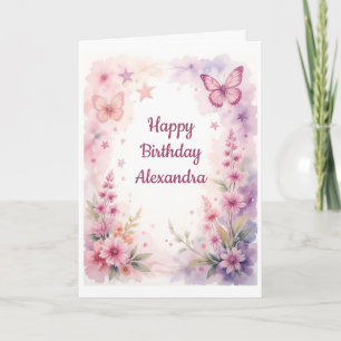 Carte Belles fleurs et papillons à l'aquarelle