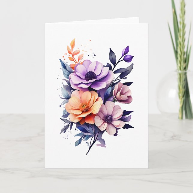 Carte Belles fleurs orange violet beige vierge (Devant)