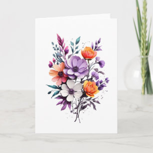 Carte Belles fleurs orange violet blanc vide 