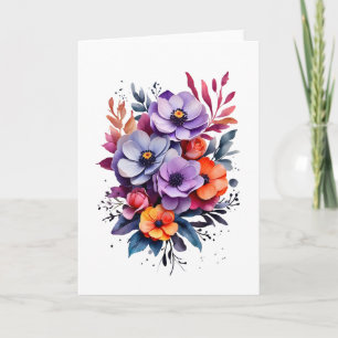 Carte Belles fleurs orange violet bleu vierge 