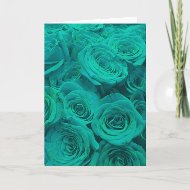 Carte Belles fleurs turquoises roses turquoises (Devant)