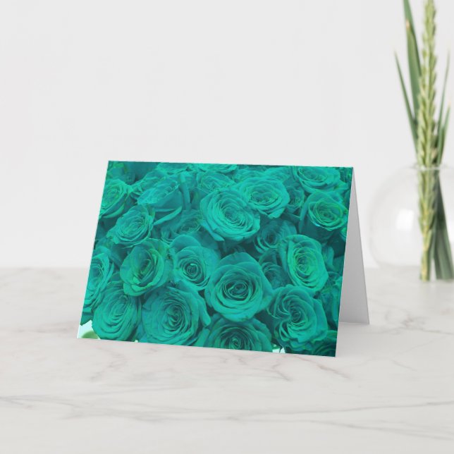 Carte Belles fleurs turquoises roses turquoises (Devant)