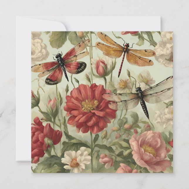 Carte Belles Fleurs Vintages et libellules (Devant)