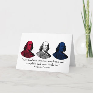 Carte Ben Franklin et citation -- Rouge, blanc, et bleu