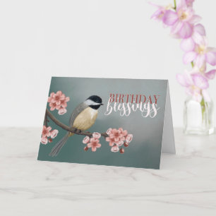 Carte Bénédiction d'anniversaire Chickadee avec fleurs d