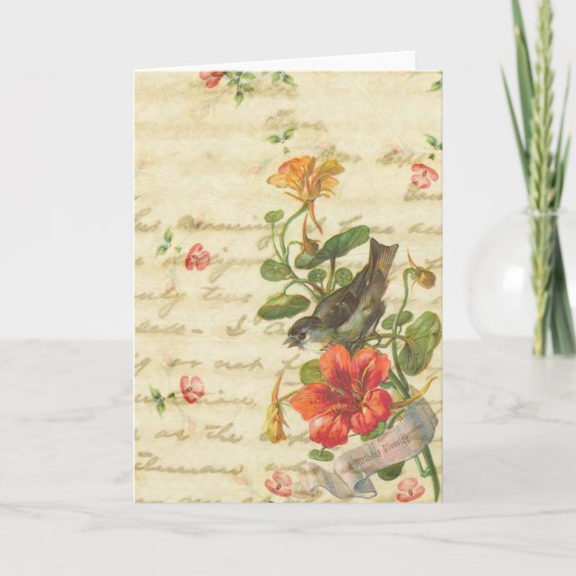 Carte Bénédiction d'anniversaire d'oiseau vintage (Devant)
