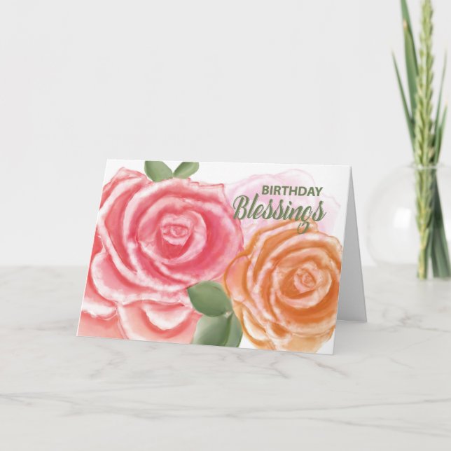 Carte Bénédiction d'anniversaire Grande aquarelle Roses (Devant)