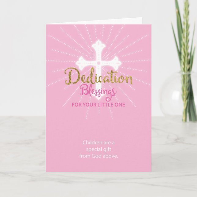 Carte Bénédiction de Dédicace Bébé Fille Rose et Or (Devant)