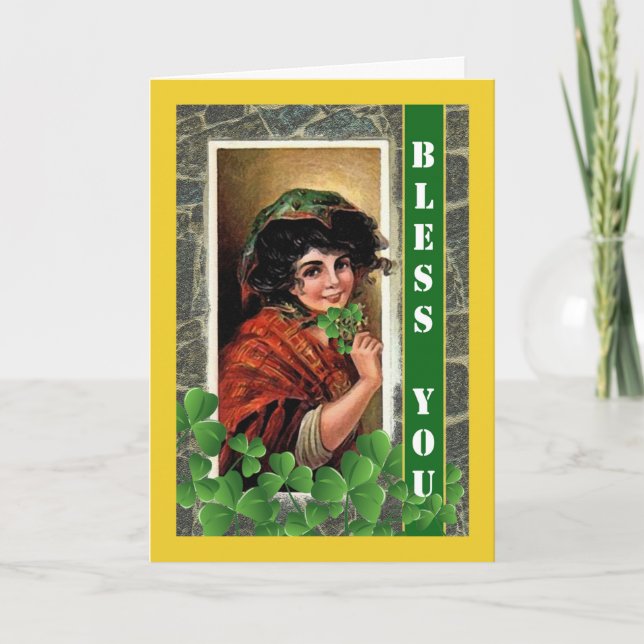 Carte Bénédiction de la Saint Patrick avec une fille Vin (Devant)