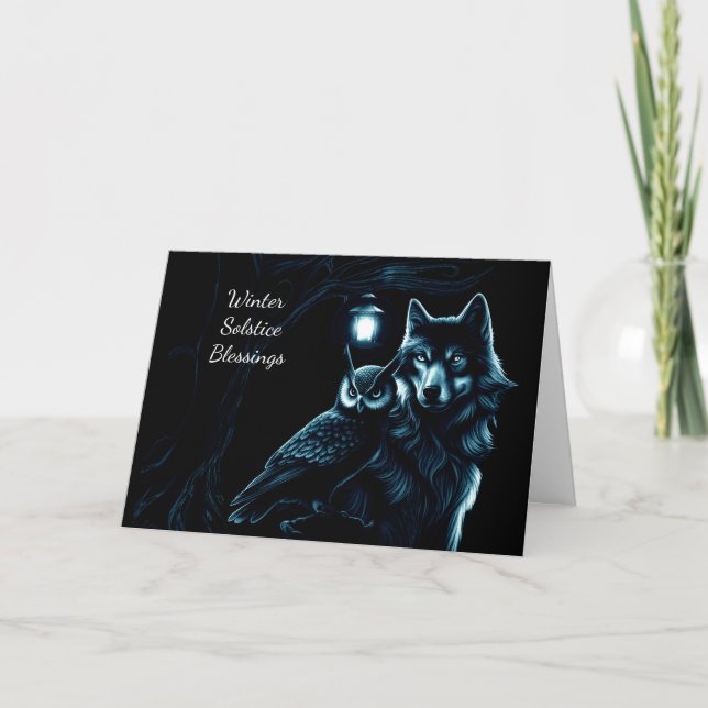 Carte Bénédiction du solstice d'hiver Yule avec hibou et (Devant)