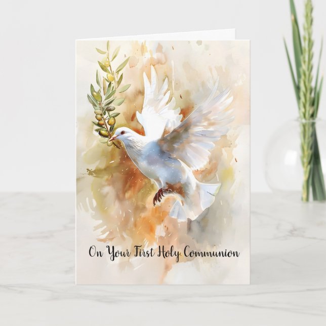 Carte Bénédiction élégante de première communion Colombe (Devant)