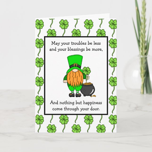 Carte Bénédiction irlandaise | Joyeux St Patrick | Gnome (Devant)