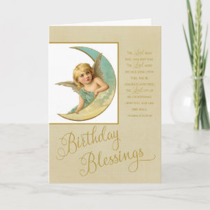 Carte Bénédictions d'anniversaire Ange vintage avec Écri