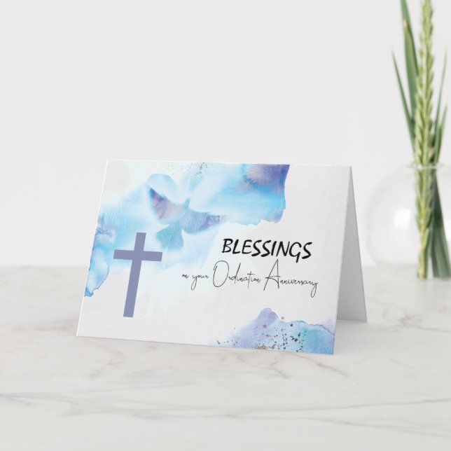 Carte Bénédictions d'anniversaire d'ordination Croix Vio (Devant)