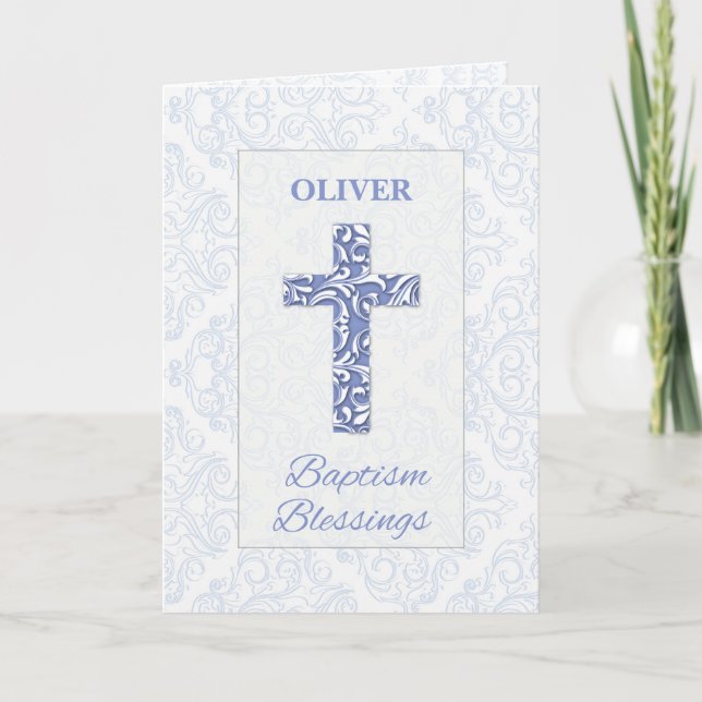 Carte Bénédictions de baptême de garçon Croix bleue Dama (Devant)