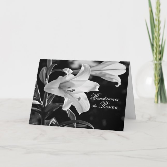 Carte Bénédictions de Pâques Pascua BW avec Lilies (Devant)