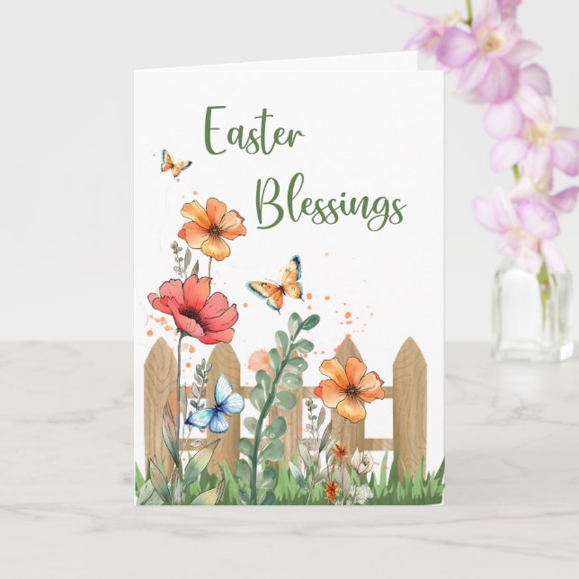 Carte Bénédictions de Pâques religieuses Fleurs Papillon (Orchidée)