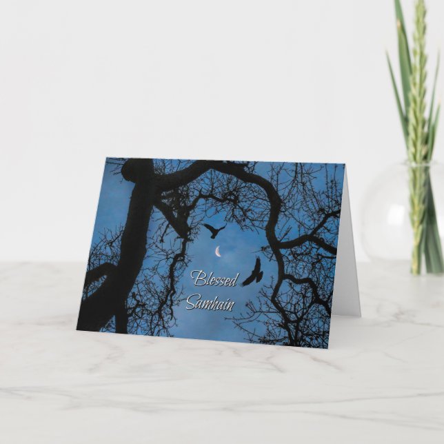 Carte Bénédictions de Samhain, Corbeau, Lune Croissante  (Devant)