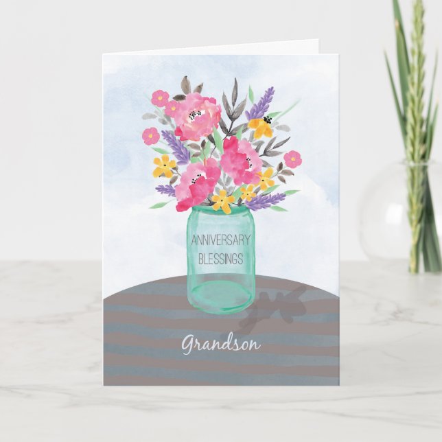 Carte Bénédictions du grand-fils Jar Vase avec fleurs (Devant)
