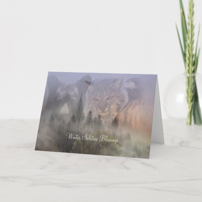 Carte Bénédictions du solstice d'hiver de l'ours, du lyn (Devant)