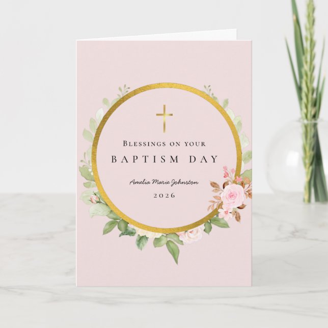 Carte Bénédictions pour le baptême Rose Gold Botanique (Devant)