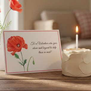 Carte Bénévole Merci Reconnaissance Coquelicot Rouge