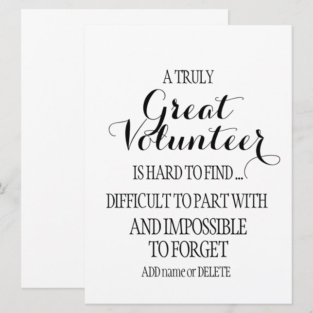 Carte Bénévole Merci Volontaire Appréciation Cadeau (Devant / Derrière)