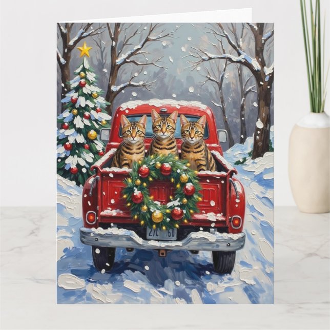 Carte Bengal Cat Christmas Red Truck Holiday (Devant)