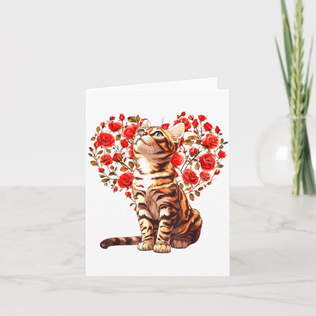 Carte Bengal Cat Valentines Day Floral Heart Design For  (Devant)