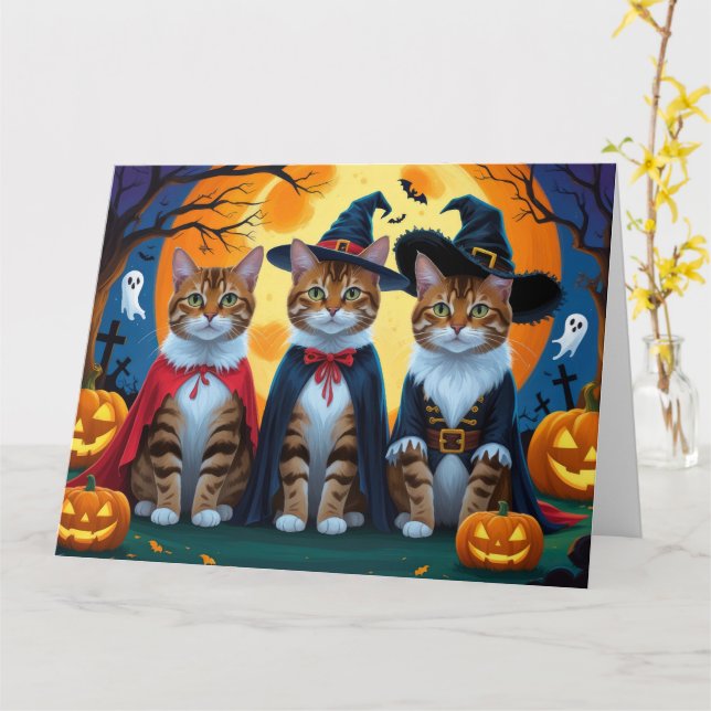 Carte Bengal Chats Citrouille Halloween drôle (Fleur jaune)