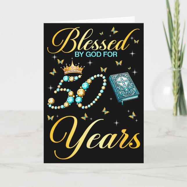 Carte Béni par Dieu pendant 50 ans vieux chrétien 50e an (Devant)