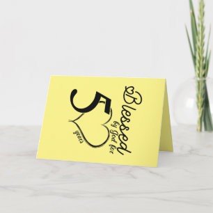 Carte Béni par Dieu pour 50 ans avec coeur Jaune